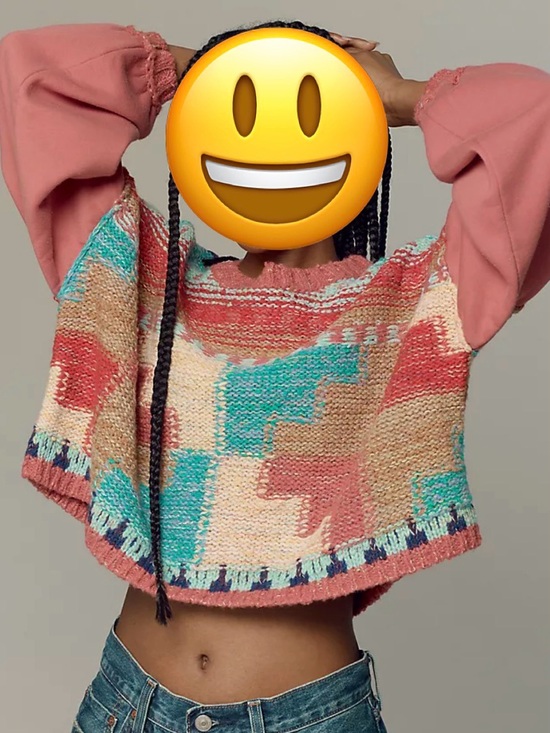 Pilcro Sweaters - Pilcro Multicolor Geometric Knit Sweater with Coral Sleeves